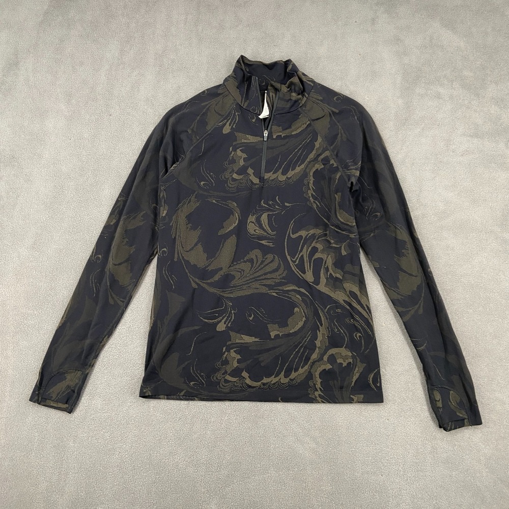 Athleta Momentum Seamless 1/4 Zip Pullover Womens Medium Navy Tan Paisley Print